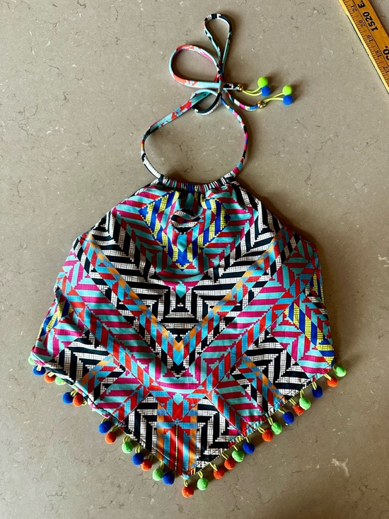 Isabella Rose Swim Other - Isabella Rose Pom Pom High Neck Cropped Swimsuit top Halter Boho Bikini Large